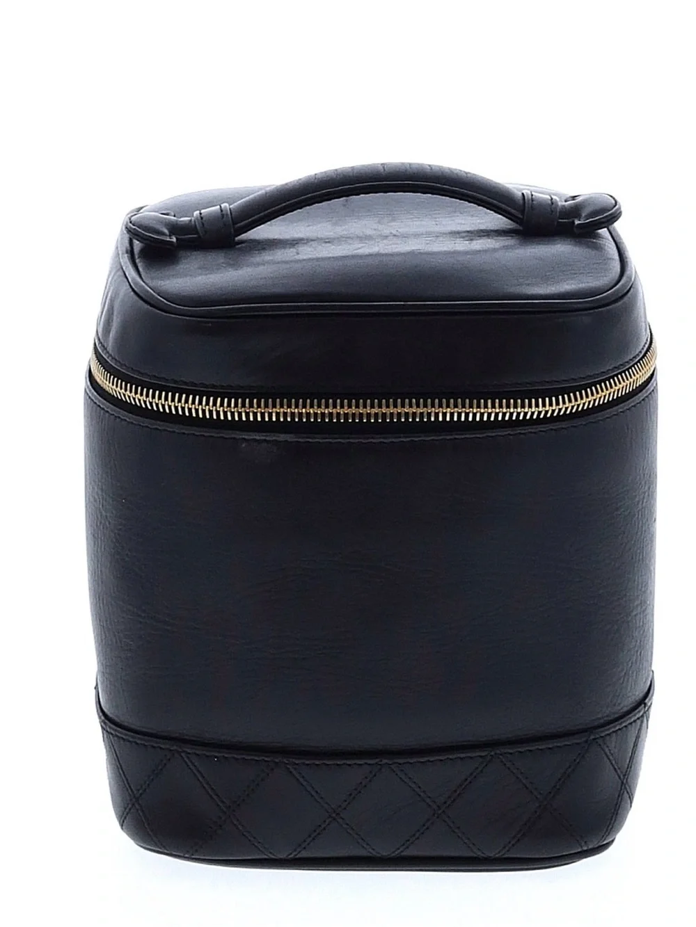 Vintage Chanel Black Caviar Leather Vanity Case Top Handle  Bag Gold Hardware